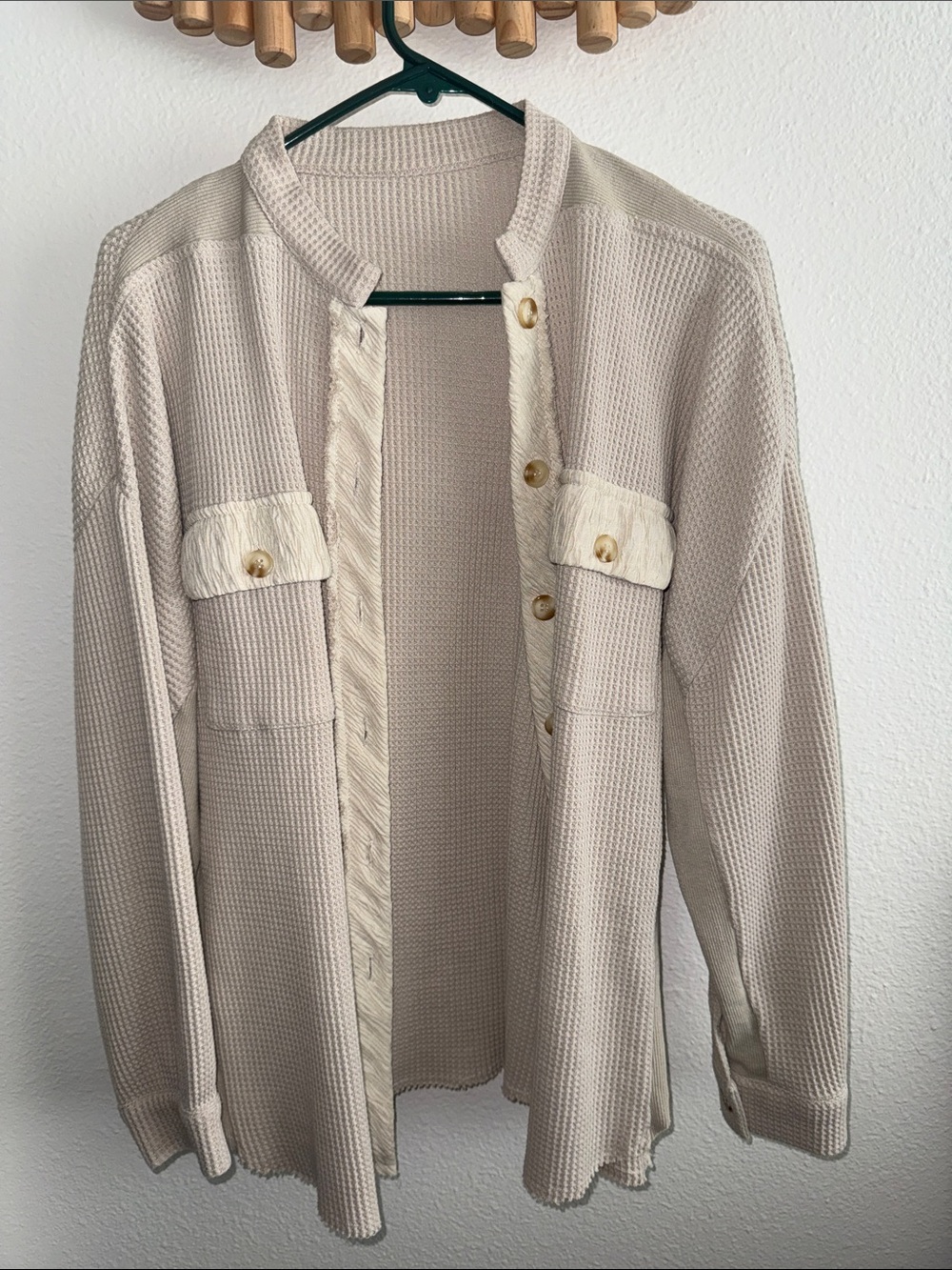 Women’s Cream Waffle-Knit Button Cardigan